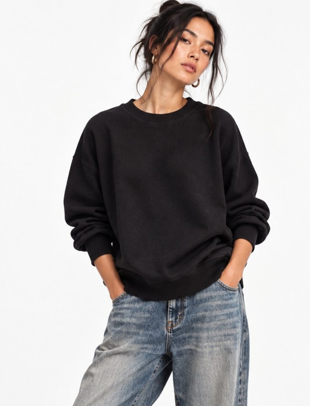 The Bubble Black 100% Cotton Oversized Pullover Sweatshirt L